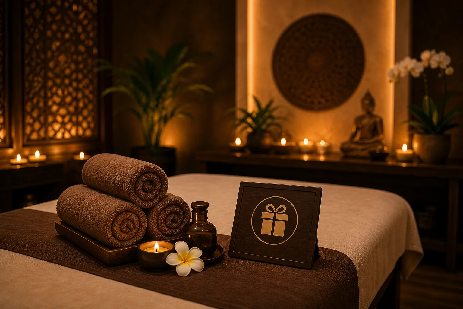 Therapists preparing a treatment room for a Four Hands massage session
