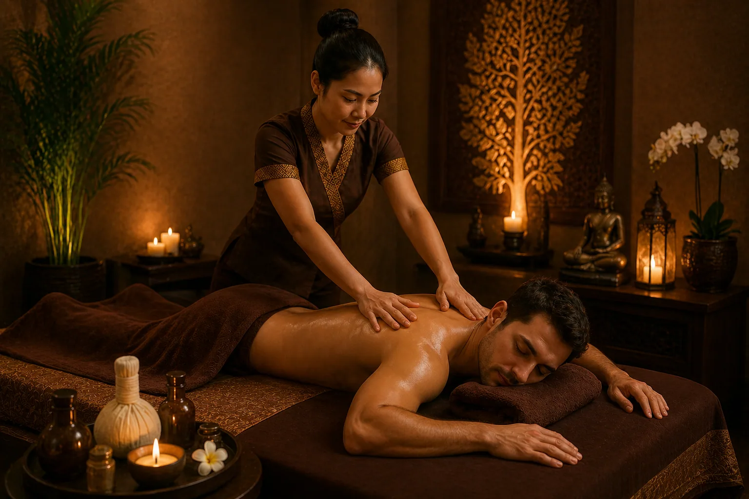 Treatment room prepared for a full body massage session at Novara Thai Spa